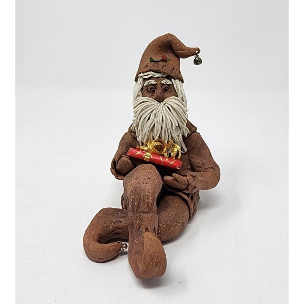Vintage Handmade Clay Santa Claus Figurine Artist Signed Folk Art Christmas 4.5"